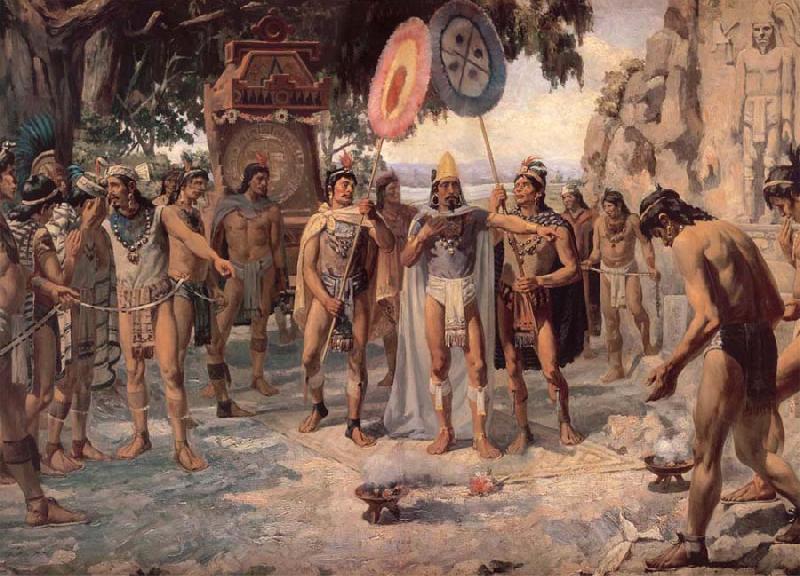 unknow artist Montezuma responds to Chapultepec for develar the esculturos of its ancestros Sweden oil painting art